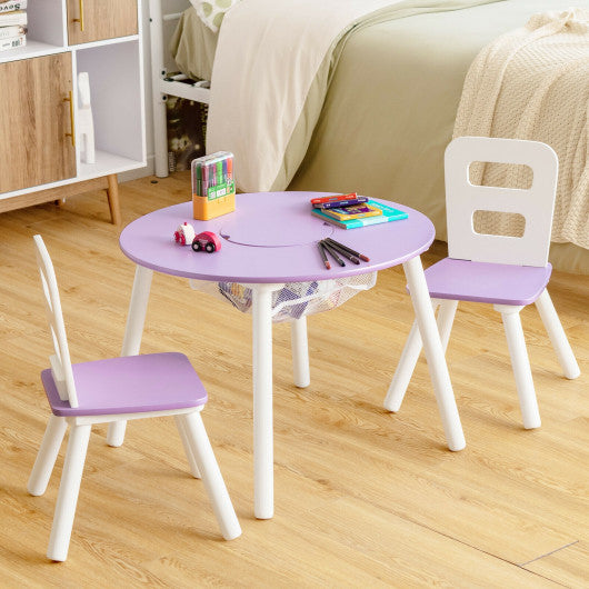 Wood Activity Kids Table and Chair Set with Center Mesh Storage for Snack Time and Homework-Purple