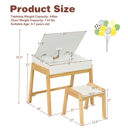 Children Activity Art Study Desk and Chair Set with Large Storage Space for Kids Homeschooling-White