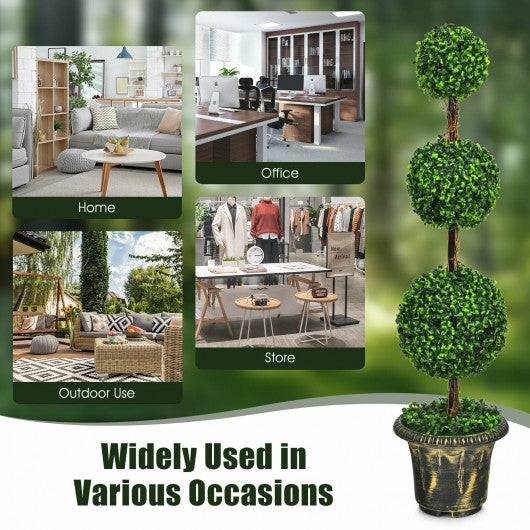 4 Feet Artificial Topiary Triple Ball Tree Plant