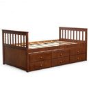 Twin Captain’s Bed with Trundle Bed with 3 Storage Drawers-Walnut