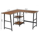 L Shaped Corner Computer Desk with Storage Shelves-Brown