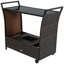 Patio Rattan Bar Serving Cart with Glass Top and Handle