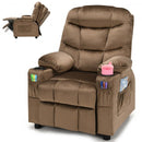 Adjustable Lounge Chair with Footrest and Side Pockets for Children-Brown