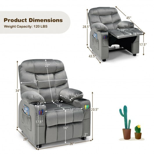 Adjustable Lounge Chair with Footrest and Side Pockets for Children-Gray