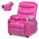 Adjustable Lounge Chair with Footrest and Side Pockets for Children-Pink