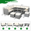7 Pieces Patio Rattan Dining Furniture Sectional Sofa Set with Wicker Ottoman-White