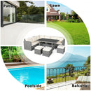 7 Pieces Patio Rattan Dining Furniture Sectional Sofa Set with Wicker Ottoman-White