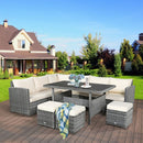 7 Pieces Patio Rattan Dining Furniture Sectional Sofa Set with Wicker Ottoman-White