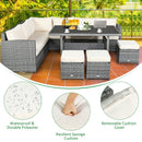 7 Pieces Patio Rattan Dining Furniture Sectional Sofa Set with Wicker Ottoman-White