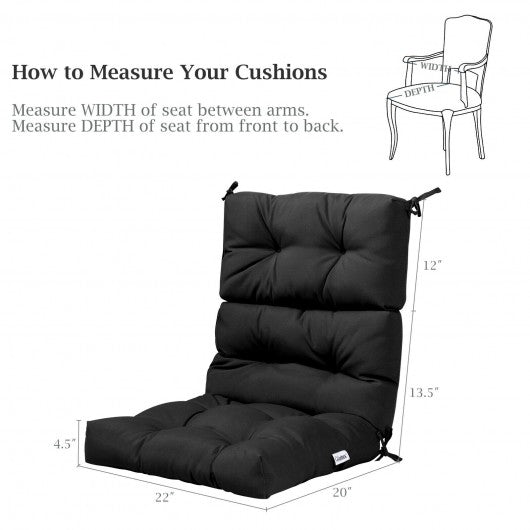 22" x 44" Tufted Outdoor Patio Chair Seating Pad-Black