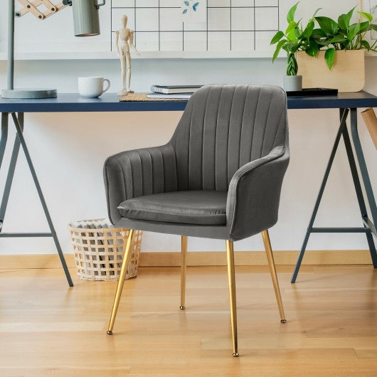 Accent Upholstered Arm Chair with Steel Gold Legs-Gray