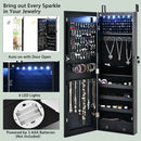 Wall Mounted Full Screen Mirror Jewelry Cabinet Armoire wirth 6 LEDs-Black