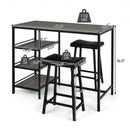 3 Pieces Counter Height Dining Bar Table Set with 2 Stools and 3 Storage Shelves-Black