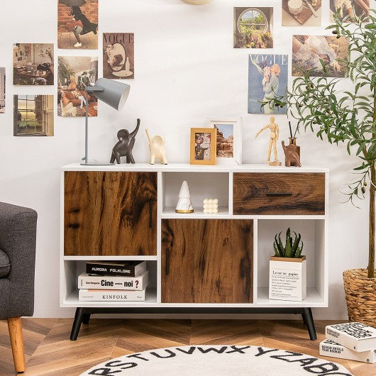 Sideboard Storage Cabinet with Display Shelves Doors and Drawer