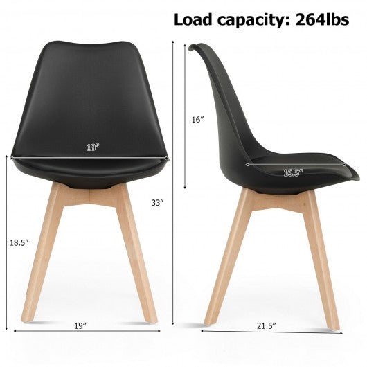 Set of 4 Dining Chair Mid Century Modern Shell PU Seat with Wooden Leg-Black