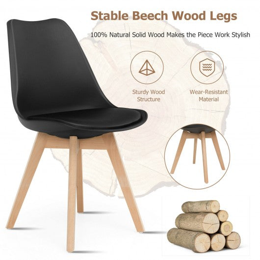 Set of 4 Dining Chair Mid Century Modern Shell PU Seat with Wooden Leg-Black