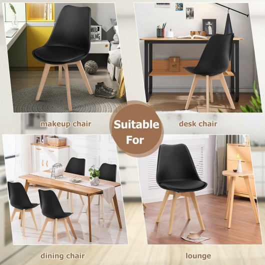 Set of 4 Dining Chair Mid Century Modern Shell PU Seat with Wooden Leg-Black