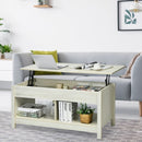 Lift Top Coffee Table with Hidden Storage Compartment and Lower Shelf for Study Room-White