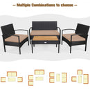 4 Pcs Patio Rattan Furniture Set Sofa Chair Coffee Table with Cushion-Brown
