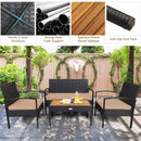 4 Pcs Patio Rattan Furniture Set Sofa Chair Coffee Table with Cushion-Brown