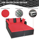 Outdoor Patio Rattan Daybed Thick Pillows Cushioned Sofa Furniture-Red