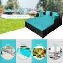 Outdoor Patio Rattan Daybed Thick Pillows Cushioned Sofa Furniture-Turquoise