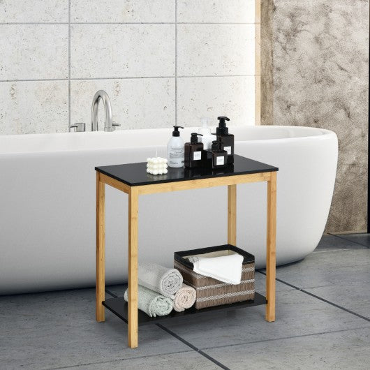 Bamboo Side Table 2-Tier Sofa End Console Table with Storage Shelf Felt Pad for Bedroom