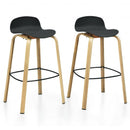 Set of 2 Modern Barstools Pub Chairs with Low Back and Metal Legs-Black