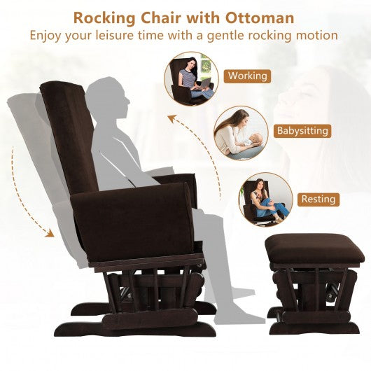 Baby Nursery Relax Rocker Rocking Chair Glider & Ottoman Set-Coffee