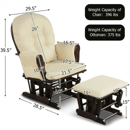 Solid Wood Gliding Chair Set with Pockets and Ottoman for Relaxing-Beige