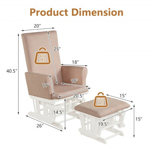 Wooden Baby Nursery Glider and Ottoman Cushion Set-Pink