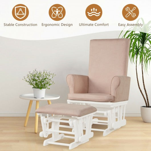 Wooden Baby Nursery Glider and Ottoman Cushion Set-Pink