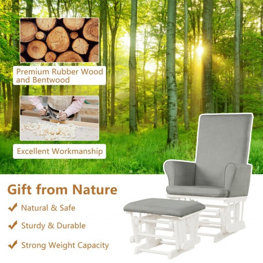 Wooden Baby Nursery Glider and Ottoman Cushion Set-Gray