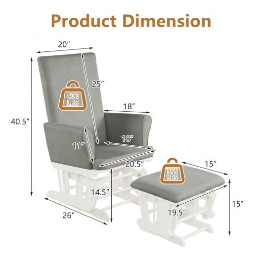 Wooden Baby Nursery Glider and Ottoman Cushion Set-Gray