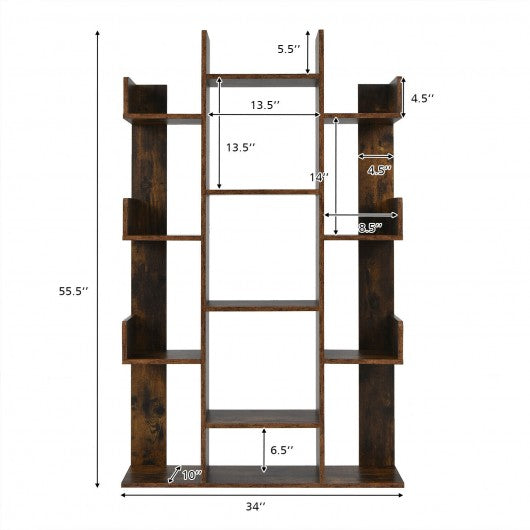 Bookshelf Tree-Shaped Bookcase with 13 Storage Shelf-Brown