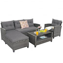 4 Pieces Patio Rattan Furniture Set with Cushion and Table Shelf