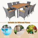 9 Pieces Patio Rattan Dining Set Acacia Wood Table Cushioned Chair
