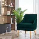 Velvet Upholstered Accent Chair with Rubber Wood Legs-Green