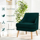 Velvet Upholstered Accent Chair with Rubber Wood Legs-Green