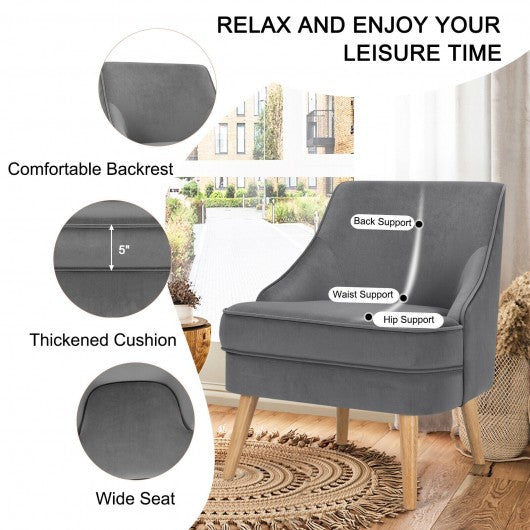 Velvet Upholstered Accent Chair with Rubber Wood Legs-Gray