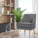 Velvet Upholstered Accent Chair with Rubber Wood Legs-Gray