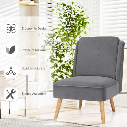Velvet Accent Chair with Rubber Wood Legs for Living Room-Gray