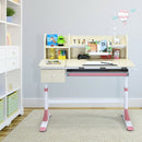 Adjustable Height Kids Study Desk Drafting Table with Bookshelf and Hutch-Pink