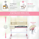 Adjustable Height Kids Study Desk Drafting Table with Bookshelf and Hutch-Pink