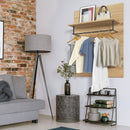 Wall-Mounted Clothes Hanger Rack Shelf with 5 Hooks and Hanging Rod