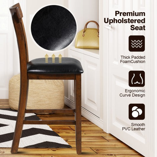 2Pcs Counter Height Chair Set with Leather Seat and Rubber Wood Legs