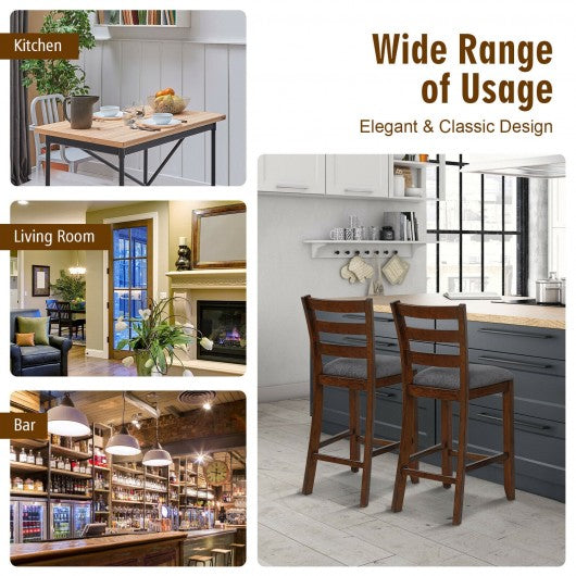 2Pcs Counter Height Chairs with Fabric Seat and Rubber Wood Legs