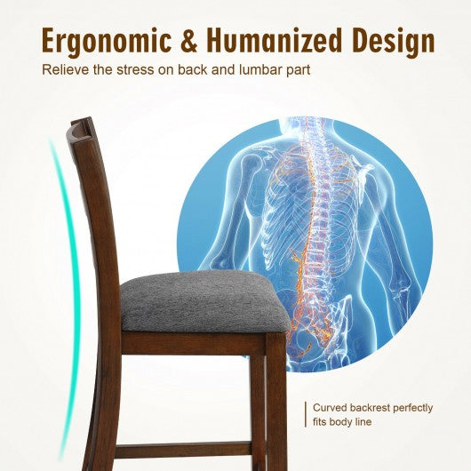 2Pcs Counter Height Chairs with Fabric Seat and Rubber Wood Legs