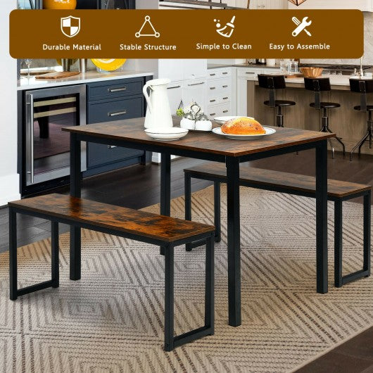 3-Piece Kitchen Dining Table Set with 2 Benches for Limited Space -Coffee