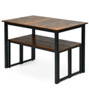 3-Piece Kitchen Dining Table Set with 2 Benches for Limited Space -Coffee